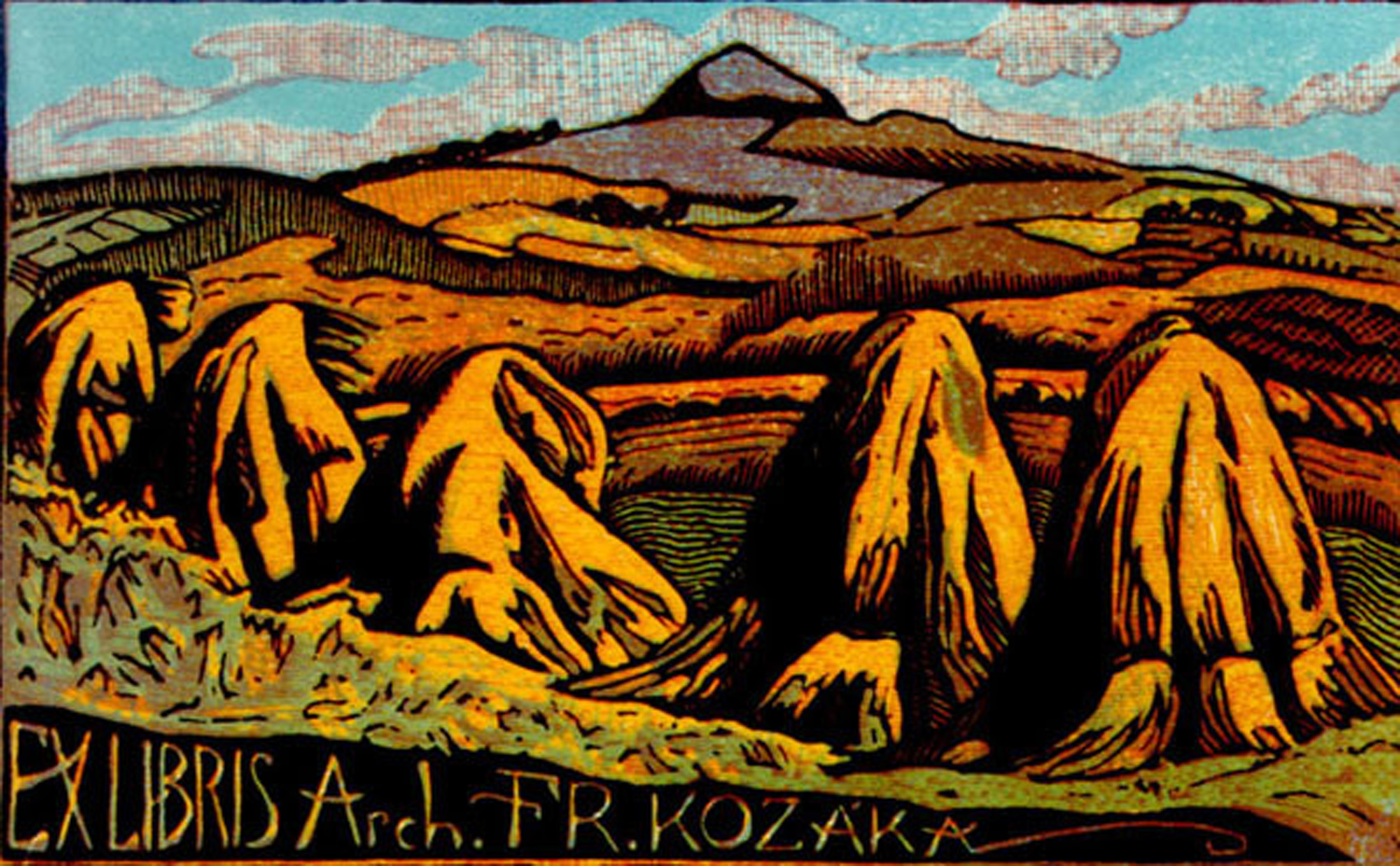 Reminder: No known copyright restrictions. Please credit UBC Library as the image source. For more information see http://digitalcollections.library.ubc.ca/cdm/about. Date: [unknown] Notes: Pictorial bookplate. The bookplate portrays a landscape with either haystacks or large rocks in the foreground and rolling hills in the background ; Bookplate Type : Pictorial ; Bookplate Function : OwnershipPersonal Source: Original Format: University of British Columbia. Library. Rare Books and Special Collections. Thomas Murray Collection Permanent URL: http://digitalcollections.library.ubc.ca/cdm/ref/collection/bookplate/id/169