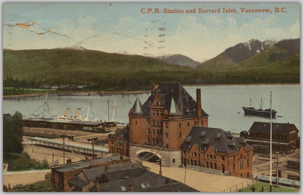 C.P.R. station and Burrard Inlet, Vancouver, B.C., [between 1900 and 1920?]
